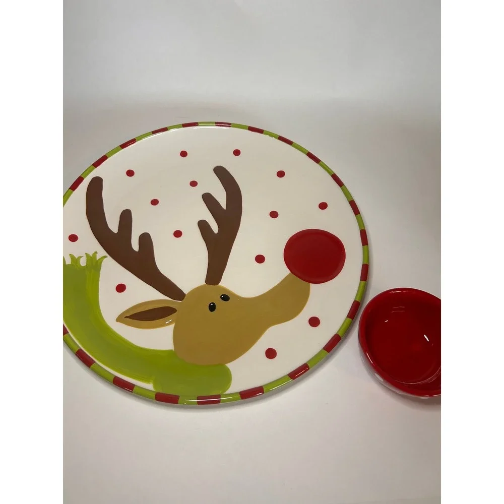Better Homes & Gardens Christmas Reindeer Chip Dip Serving Set Platter Bowl